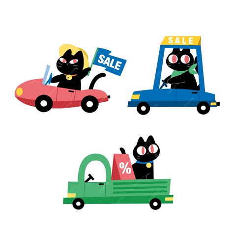 Set of little black kitten goes on shopping | Premium Vector