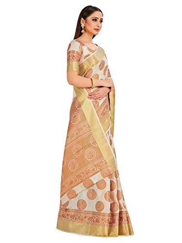 MIMOSA Kanjivaram style Art silk saree Color: Off-white (4653-2622-SD ...