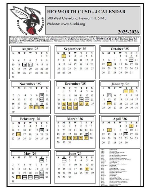2025-2026 District Year Calendar | Heyworth CUSD 4