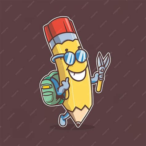 Premium Vector | A cartoon drawing of a pencil with a pencil and a pair ...