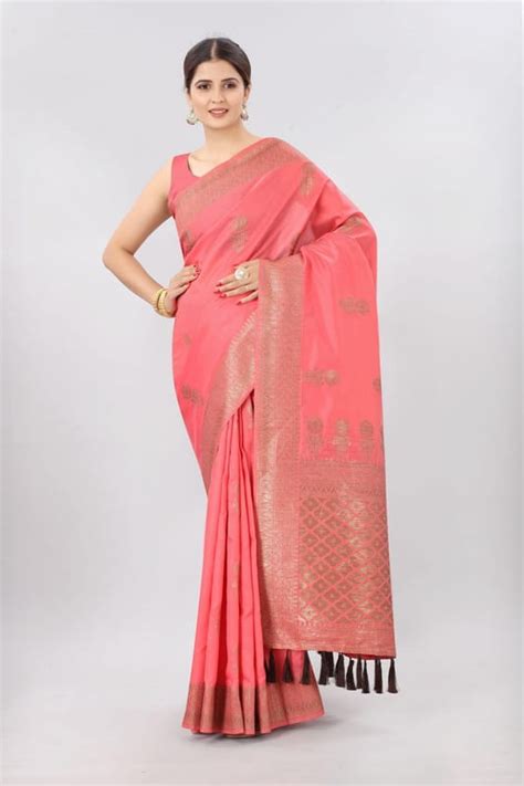 Light Pink & Gold Toned Woven Soft Silk Kanjeevaram Saree