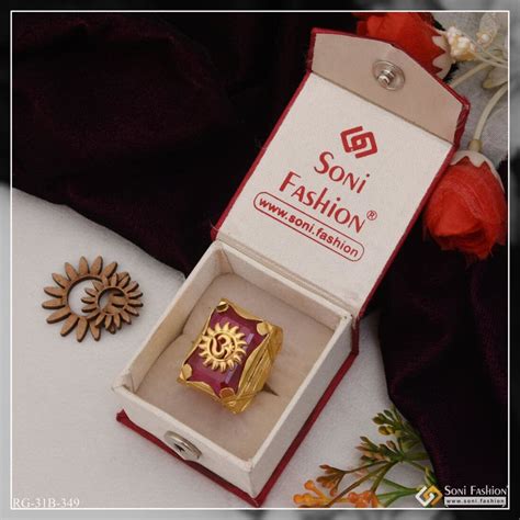 1 Gram Gold Plated Om On Pink Stone Glamorous Design Ring for Men - St ...
