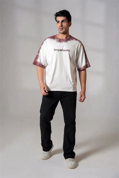 Men’s White & Brown Tie-Dye Oversized Cotton T-Shirt – Drape Panda
