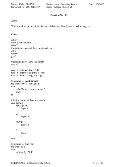 validate entered date in shell script - Subject Code : 3140702 ...