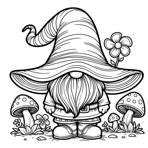 10 Gnome Coloring Pages, Enchanted Gnome Coloring Page, Fantasy Gnome ...