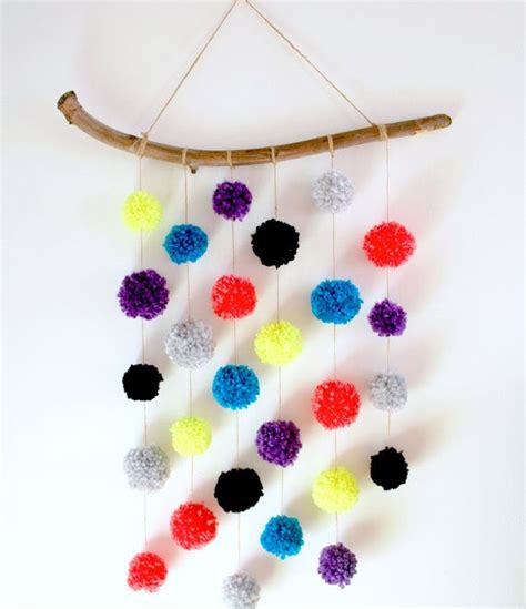 Colorful Yarn Pom Pom Wall Hanging