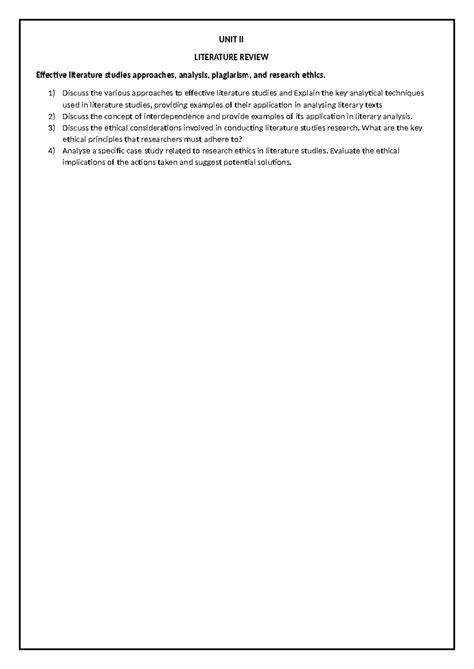 UNIT II Literature Review: Approaches, Techniques & Ethics in Research ...