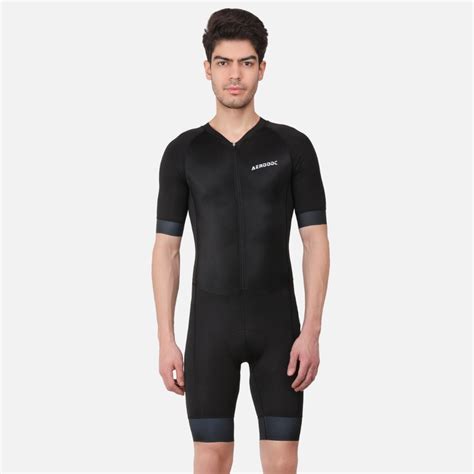Aerodoc Black Men Triathlon Tri Suit Gel Padded Compression Running Sw
