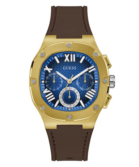 GUESS Mens Brown Gold Tone Multi-function Watch-GW0571G5