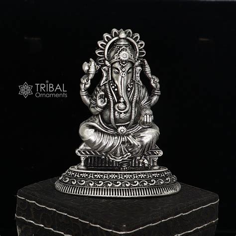 2.5" Divine 925 Sterling silver Lord Ganesh Idol, Pooja Articles ...