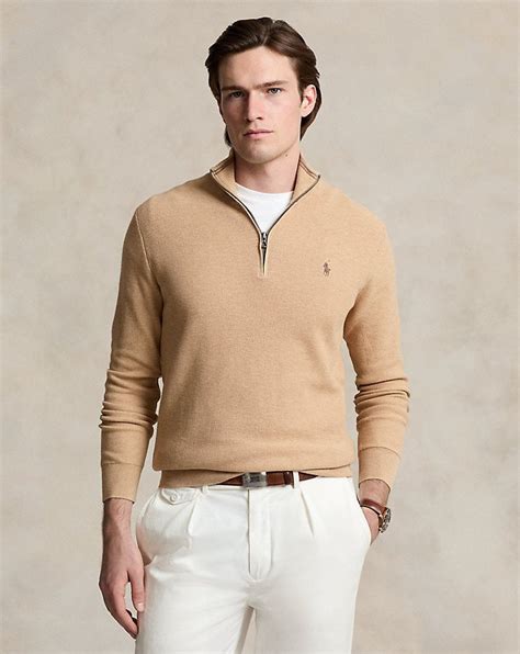 Mesh-Knit Cotton Quarter-Zip Sweater Camel Melange - Unmatched Kicks