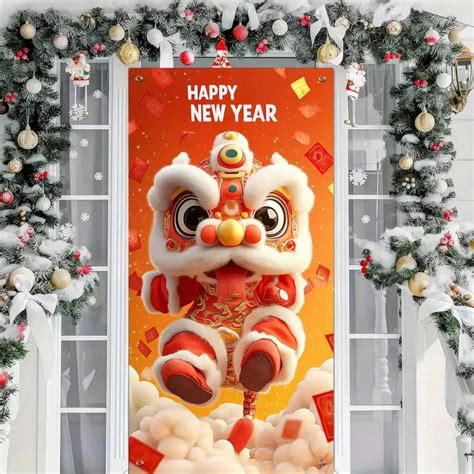 Chinese New Year Door Cover Chinese Red Lion Dance 2025 Door Banners ...