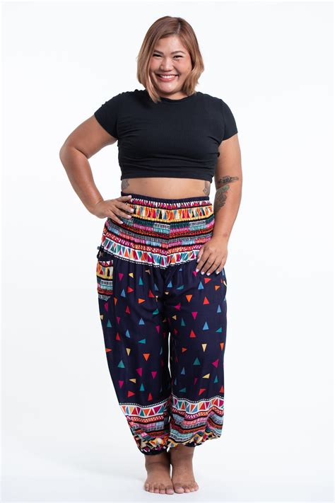 Plus Size Triangles Women's Harem Pants in Navy