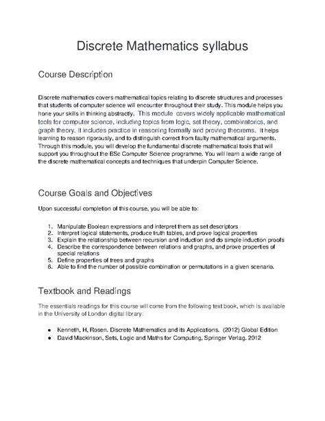 Discrete Maths Syllabus - Discrete Mathematics syllabus Course ...