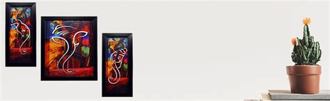 Indianara 3 PC Set of Ganesha Paintings (1088) Without Glass 5.2 X 12.5 ...