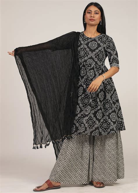 Get Black Cotton Printed Anarkali Kurta With Sharara at ₹ 1999 | LBB Shop