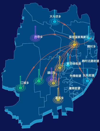 echarts保定市竞秀区地图迁徙图效果 - 完竣世界