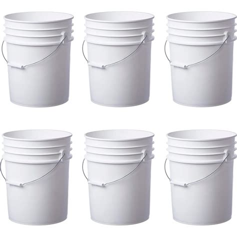 6 Pack | Premium 5 Gallon Bucket, Food Grade BPA Free HDPE, White - no ...