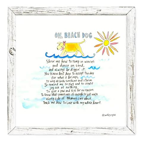 "Beach Dog" 8.25 x 8.25 Coastal Art, Reclaimed White Wood Frame ...