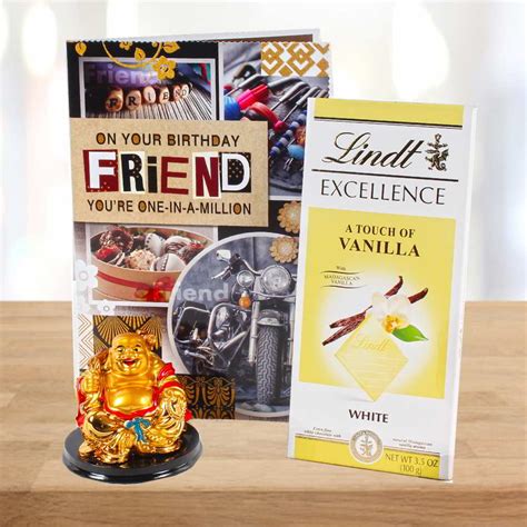 Lindt Excellence Chocolate and Laughing Buddh with Birthday Card For F ...