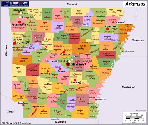 Map of Arkansas State, USA - Mapsius.com