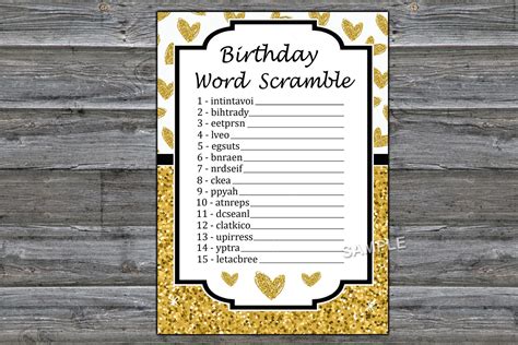 Gold glitter birthday word scramble game adult birthday party game fun ...