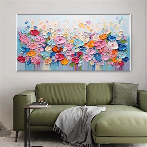 Handpainted Colorful Floral Oil Painting On Canva Large handmade Wall ...