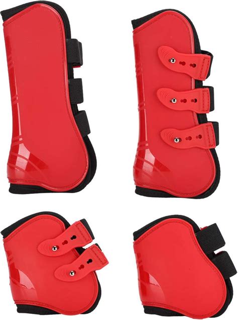 Buy Zerodis 4PCS Red PU Shell Horses Front Back Leg Boots Adjustable ...