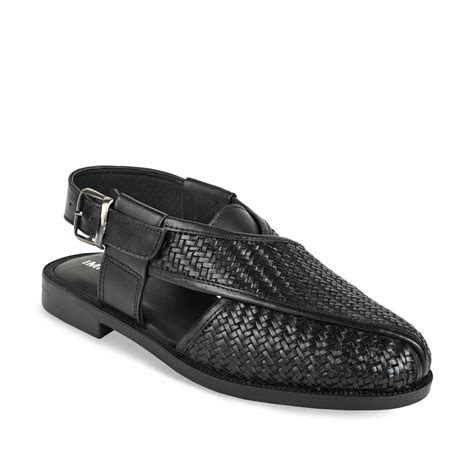 Regal Imperio Black Men Woven Leather Slip On Sandals : Amazon.in ...