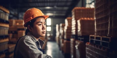 Asian woman employee worker warehouse working in ware house checking ...