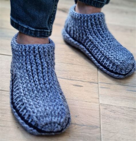 Crochet Slippers for Men, Crochet Wool Slippers, Handmade House Shoes ...