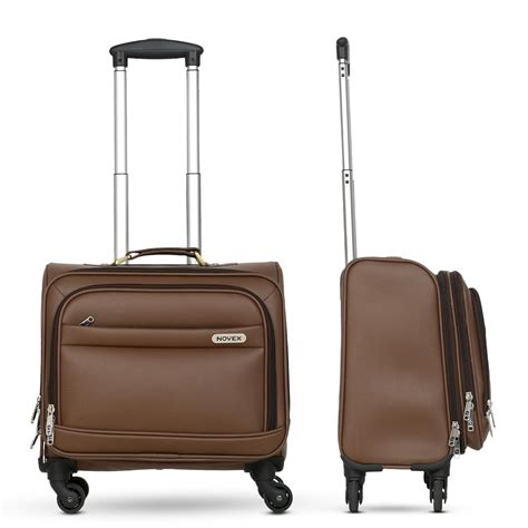 Buy NOVEX PU Brown Laptop Trolley Bag | 42cm Lightweight Cabin Luggage ...