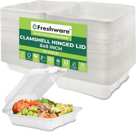 Freshware Compostable Clamshell Food Containers [8x8 India | Ubuy