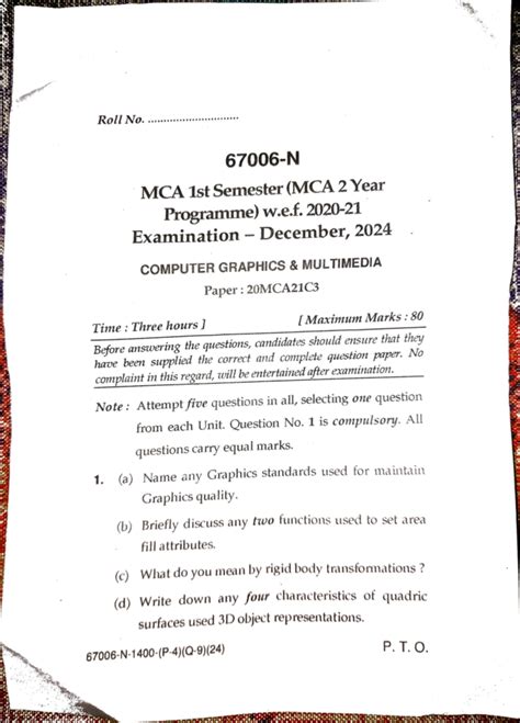 Computer Graphics & Multimedia - PYQ for December 2024 Exam (20MCA21C ...