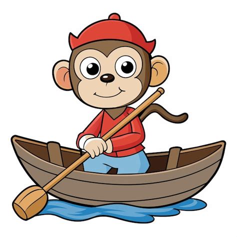 A monkey in a red hat is rowing a boat with a monkey on it | Premium AI ...