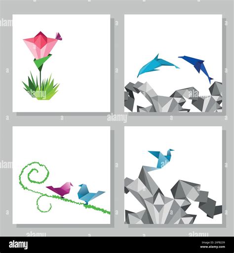 Vector abstract origami cards, geometric modern template Stock Vector ...