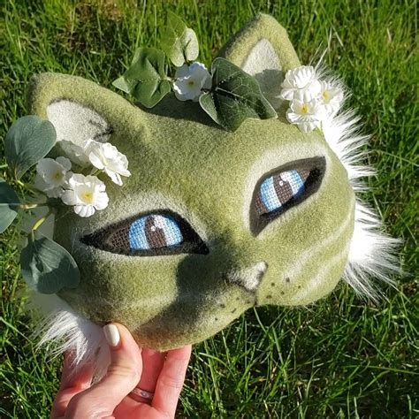 Floral Felted Therian Mask Cat Mask Kids Dress up Costume - Sage Green ...