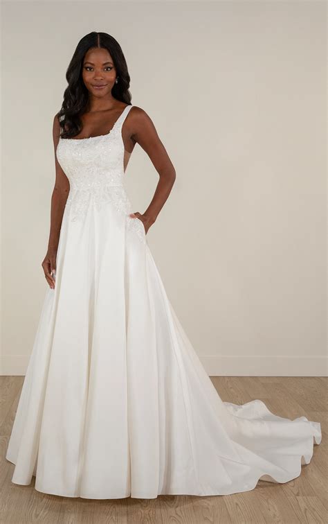 Stella York Mikado Square Neck A-Line Wedding Dress with Pockets