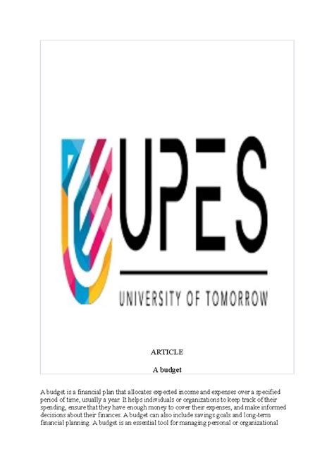 A budget - ARTICLE A budget A budget is a financial plan that allocates ...