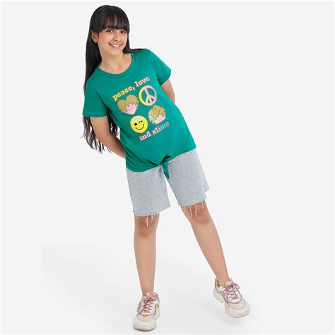 Girls Knotted Glitter Printed Cotton Tshirt – BONKIDS