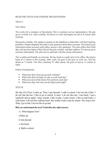 READ THE Texts AND Answer THE Questions - READ THE TEXTS AND ANSWER THE ...