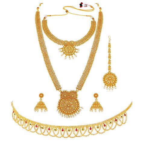 Peora Combo of Golden Bridal Jewellery Set with Adjustable Waist Belt ...