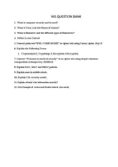 NIS Question BANK - NIS QUESTION BANK 1. What is computer security and ...