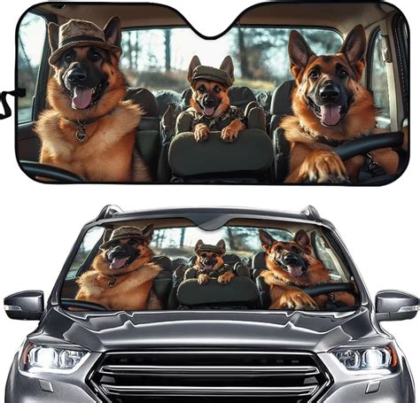 Amazon.com: TOADDMOS Folding Car Sun Shade for Front Window German Shepherd Family Car Foldable ...