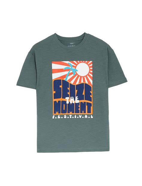 Buy Pure Cotton Festival Slogan T-Shirt (6-16 Yrs) at Marks & Spencer