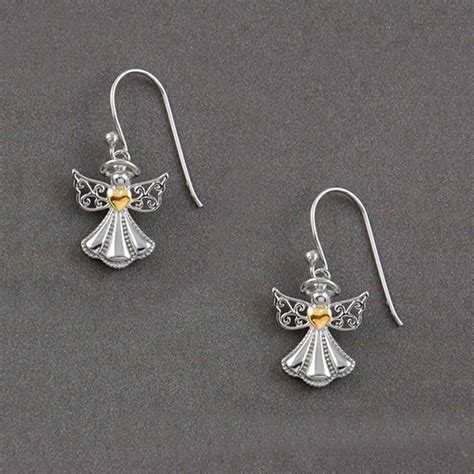 Protect My Heart Angel Dangler Silver Earrings