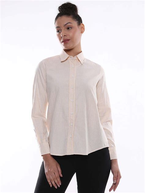 Aksa Yellow & White Striped Cotton Formal Shirt for Women - from ...