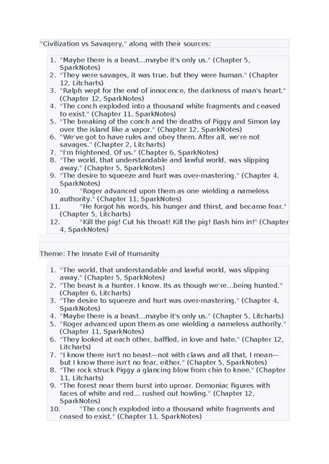 Lord of the Flies Quotes: Themes of Civilization & Savagery - Studocu