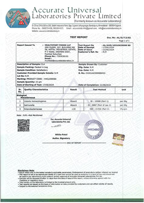 CLA Conjugated Linoleic Acid test report - HealthyHey