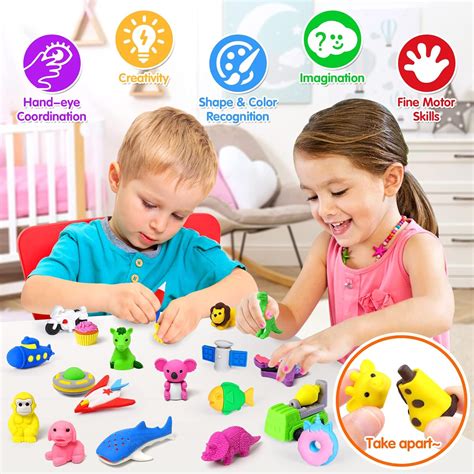Buy 70 Pack Animal Erasers for Kids Bulk Desk Pets Classroom Prizes ...